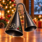 Front-view digital preview of a Christmas agogo bright rhythm acrylic plaque with example name Rio integrated into the larger bell face