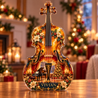 Front-view digital preview of a Christmas cello amber recital acrylic plaque with example name Vivian integrated into the lower intrinsic cello floral detail
