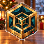 Front-view digital preview of a Christmas nested cube infinity acrylic plaque with example name Infinity integrated into the front geometric beam name engraving