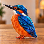 Digital preview of a common-kingfisher-shaped acrylic plaque with HALCYON integrated along its lowest illustrated tail-feather detail