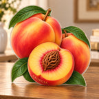Digital preview of a coral-gold peach-shaped acrylic plaque with GEORGIA integrated along its lowest illustrated peel curve
