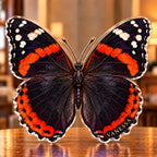 Digital preview of a red admiral butterfly-shaped acrylic plaque with VANESSA integrated along its lowest illustrated subject detail