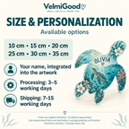 Size guide in centimeters for the custom shape acrylic plaque: 10, 15, 20, 25, 30 and 35 cm (3.94 to 13.78 inches)
