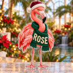 Front view of personalized Christmas Flamingo Conservatory acrylic plaque with sample name ROSE