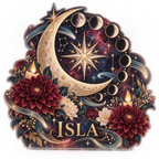 AI design mockup: Moon phase circle — collector birthday keepsake, personalized ISLA, subject-shaped acrylic with printed optical 3D depth; not carved relief.