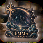 Personalized Constellation Map Living Room Focal Point custom shape acrylic plaque with an example name set into the artwork, digital preview