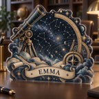 Personalized Constellation Map Home Office Backdrop custom shape acrylic plaque with an example name set into the artwork, digital preview