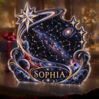 Personalized Constellation Map Collector Birthday Keepsake custom shape acrylic plaque with an example name set into the artwork, digital preview