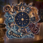 Personalized Zodiac Wheel Reading Nook Decor custom shape acrylic plaque with an example name set into the artwork, digital preview