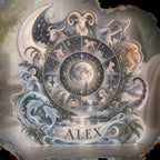 Personalized Zodiac Wheel Quiet Corner Decoration custom shape acrylic plaque with an example name set into the artwork, digital preview