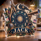Personalized Zodiac Wheel Hobby Studio Identity custom shape acrylic plaque with an example name set into the artwork, digital preview
