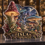 Personalized Celestial Mushroom Forest Collector Birthday Keepsake custom shape acrylic plaque with an example name set into the artwork, digital preview