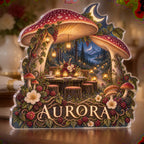 Personalized Celestial Mushroom Forest Host Thank You Gift custom shape acrylic plaque with an example name set into the artwork, digital preview