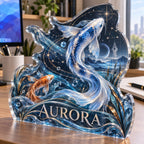 Personalized Celestial Koi Home Office Backdrop custom shape acrylic plaque with an example name set into the artwork, digital preview