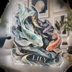 Personalized Celestial Koi Apartment Gallery Wall custom shape acrylic plaque with an example name set into the artwork, digital preview