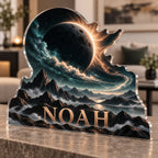 Personalized Lunar Eclipse Living Room Focal Point custom shape acrylic plaque with an example name set into the artwork, digital preview