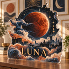 Personalized Lunar Eclipse Apartment Gallery Wall custom shape acrylic plaque with an example name set into the artwork, digital preview