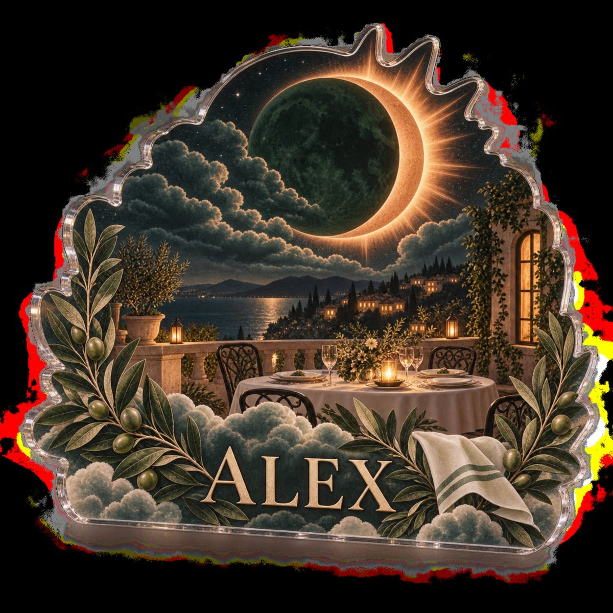 Personalized Lunar Eclipse Host Thank You Gift custom shape acrylic plaque with an example name set into the artwork, digital preview
