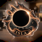 Personalized Solar Eclipse Home Office Backdrop custom shape acrylic plaque with an example name set into the artwork, digital preview