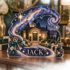 Artwork visualization: Milky Way arch — personalized housewarming, personalized JACK, subject-shaped acrylic with printed optical 3D depth; not carved relief.