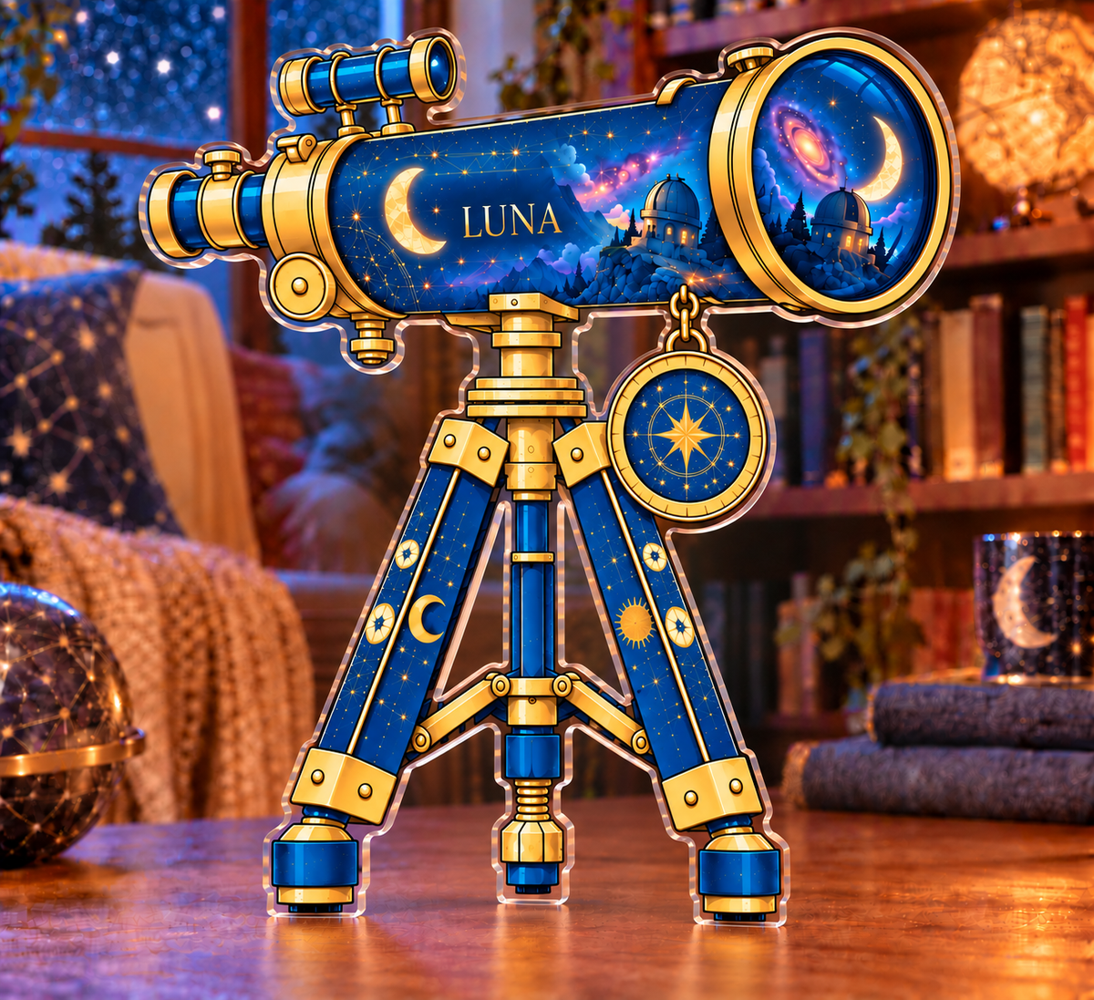 Personalized Astronomical Instruments — Quiet Corner Decoration acrylic plaque with an example name set into the artwork, digital preview