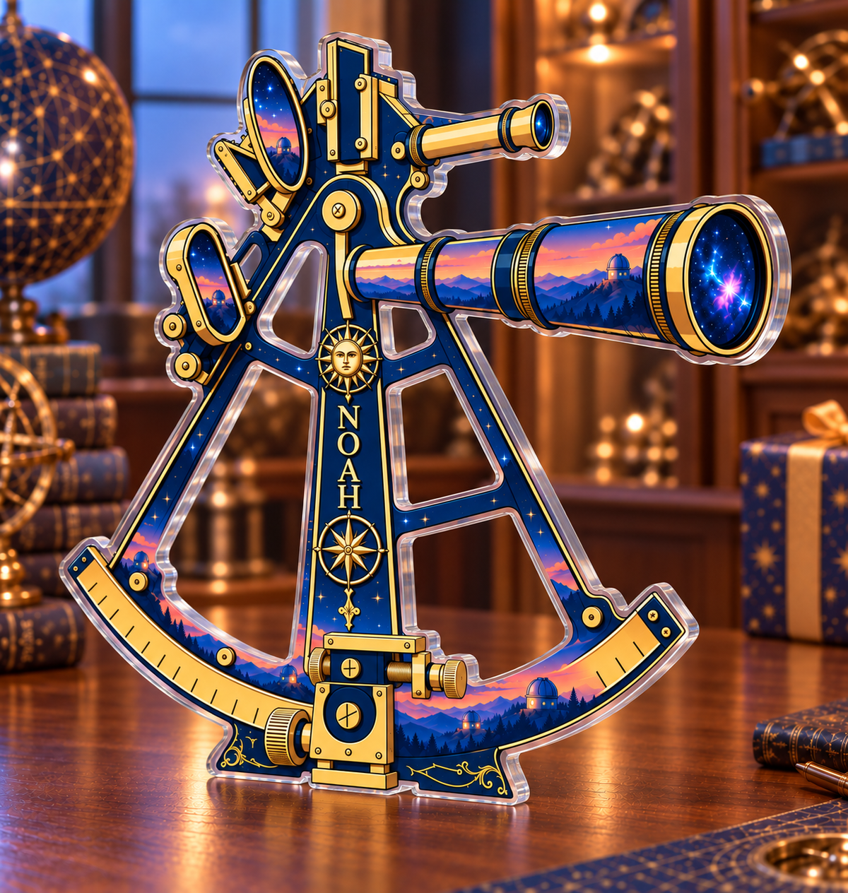 Personalized Astronomical Instruments — Collector Birthday Keepsake acrylic plaque with an example name set into the artwork, digital preview