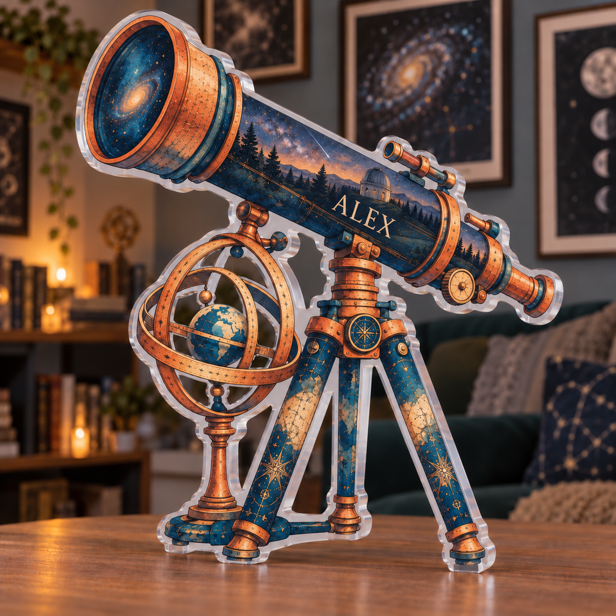 Personalized Astronomical Instruments — Apartment Gallery Wall acrylic plaque with an example name set into the artwork, digital preview