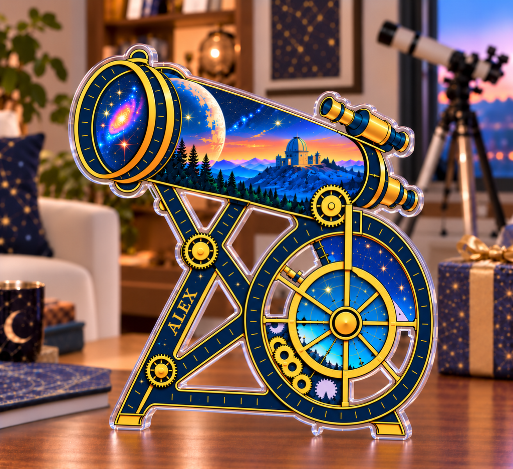 Personalized Astronomical Instruments — Host Thank You Gift acrylic plaque with an example name set into the artwork, digital preview