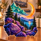 Personalized Moon Mountain Landscape — Host Thank You Gift acrylic plaque with an example name set into the artwork, digital preview