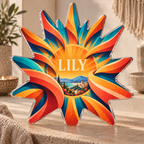 Personalized Geometric Sunburst — Quiet Corner Decoration acrylic plaque with an example name set into the artwork, digital preview