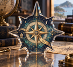 Artwork visualization: Star compass — personalized housewarming, personalized ISLA, subject-shaped acrylic with printed optical 3D depth; not carved relief.