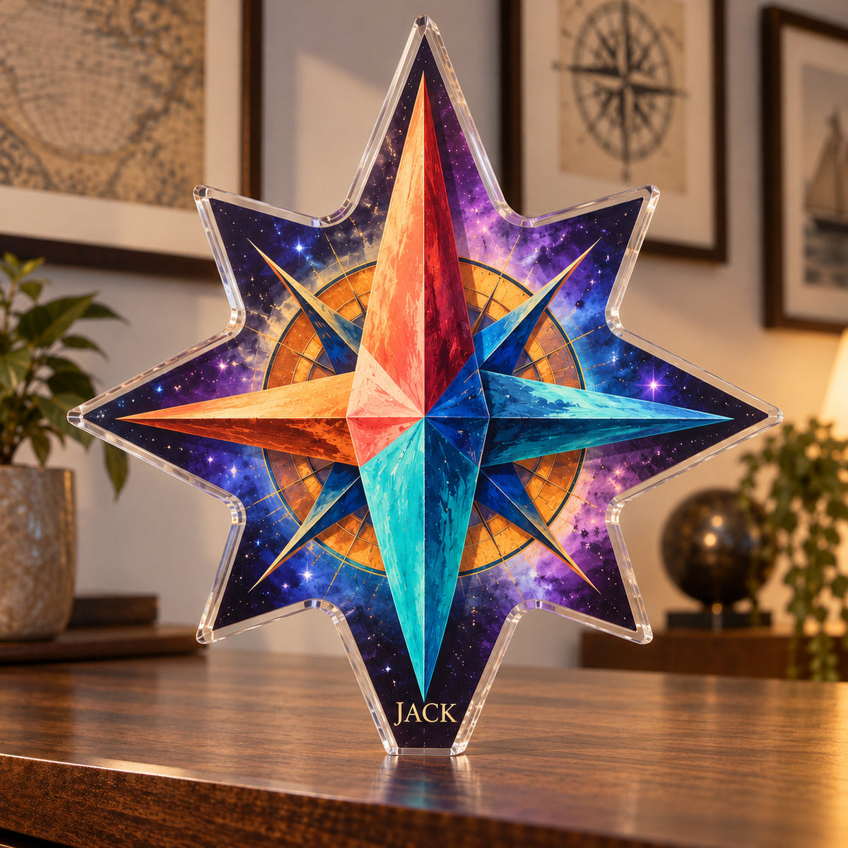 Personalized acrylic plaque with an example name set into the artwork, digital preview