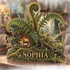 Artwork visualization: Fern forest floor — reading nook decor, personalized SOPHIA, subject-shaped acrylic with printed optical 3D depth; not carved relief.