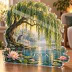 Artwork visualization: Willow pond — quiet corner decoration, personalized ISLA, subject-shaped acrylic with printed optical 3D depth; not carved relief.