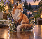 Artwork visualization: Fox and wildflowers — personalized housewarming, personalized JACK, subject-shaped acrylic with printed optical 3D depth; not carved relief.