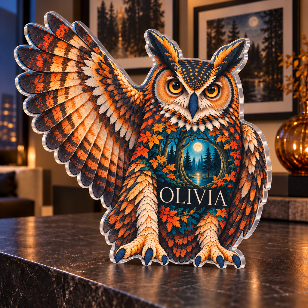 Personalized Owl Hollow — Apartment Gallery Wall acrylic plaque with an example name set into the artwork, digital preview