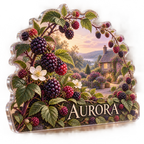 Artwork visualization: Wild berry bramble — living room focal point, personalized AURORA, subject-shaped acrylic with printed optical 3D depth; not carved relief.