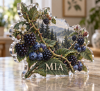 Artwork visualization: Wild berry bramble — personalized housewarming, personalized MIA, subject-shaped acrylic with printed optical 3D depth; not carved relief.