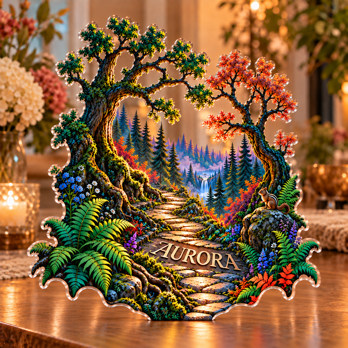 Personalized Forest Path — Host Thank You Gift acrylic plaque with an example name set into the artwork, digital preview