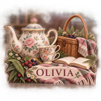 Artwork visualization: Woodland tea picnic — reading nook decor, personalized OLIVIA, subject-shaped acrylic with printed optical 3D depth; not carved relief.