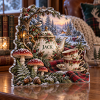 Artwork visualization: Woodland tea picnic — quiet corner decoration, personalized JACK, subject-shaped acrylic with printed optical 3D depth; not carved relief.