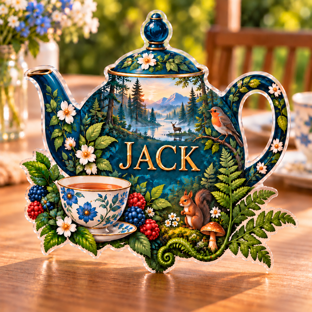 Personalized Woodland Tea Picnic — Host Thank You Gift acrylic plaque with an example name set into the artwork, digital preview