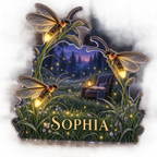Artwork visualization: Firefly clearing — reading nook decor, personalized SOPHIA, subject-shaped acrylic with printed optical 3D depth; not carved relief.