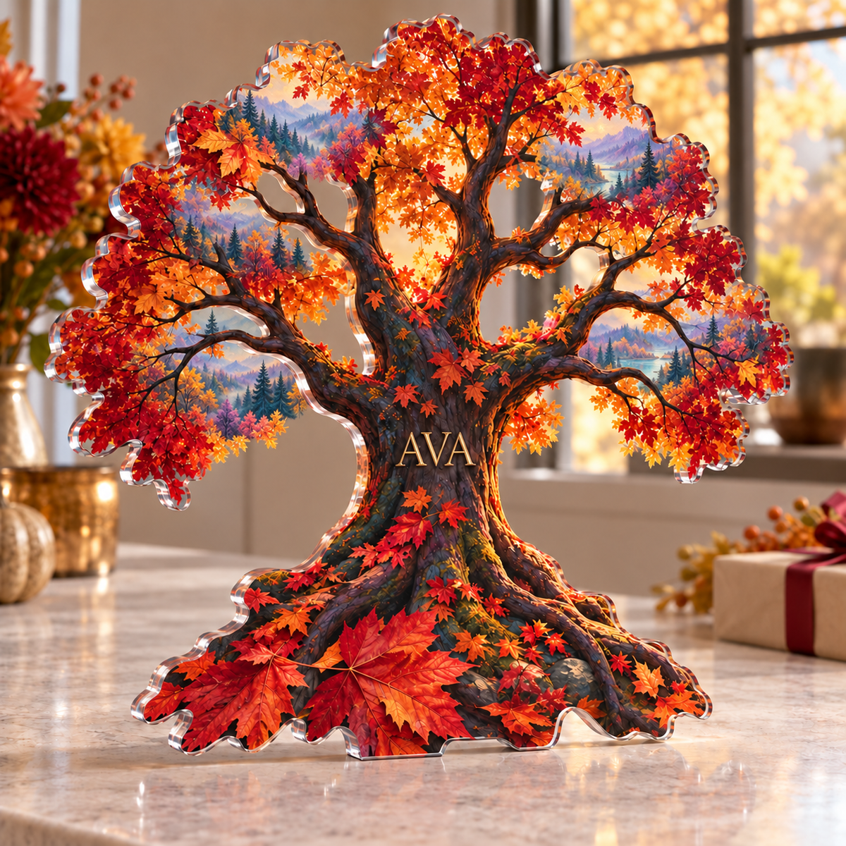 Personalized Autumn Forest Canopy — Host Thank You Gift acrylic plaque with an example name set into the artwork, digital preview