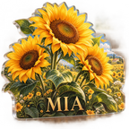 Artwork visualization: Sunflower field — living room focal point, personalized MIA, subject-shaped acrylic with printed optical 3D depth; not carved relief.