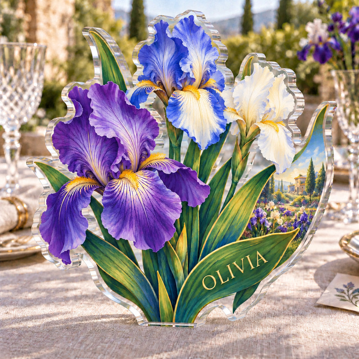 Personalized acrylic plaque with an example name set into the artwork, digital preview