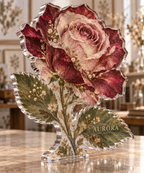 Artwork visualization: Rose herbarium — personalized housewarming, personalized AURORA, subject-shaped acrylic with printed optical 3D depth; not carved relief.