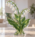 Artwork visualization: Lily of the valley — personalized housewarming, personalized SOPHIA, subject-shaped acrylic with printed optical 3D depth; not carved relief.