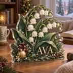 Artwork visualization: Lily of the valley — quiet corner decoration, personalized AVA, subject-shaped acrylic with printed optical 3D depth; not carved relief.