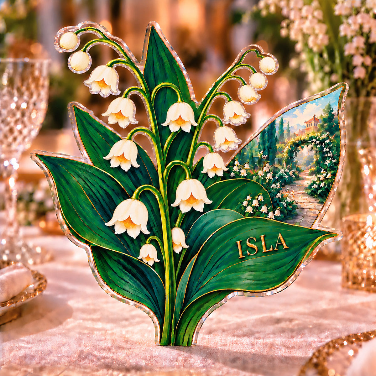 Personalized acrylic plaque with an example name set into the artwork, digital preview